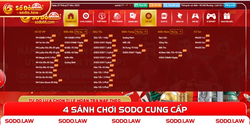 4 sảnh chơi SODO cung cấp